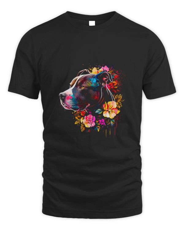 Bully Watercolor Pitbull with flowers 41 Pitbull Dog