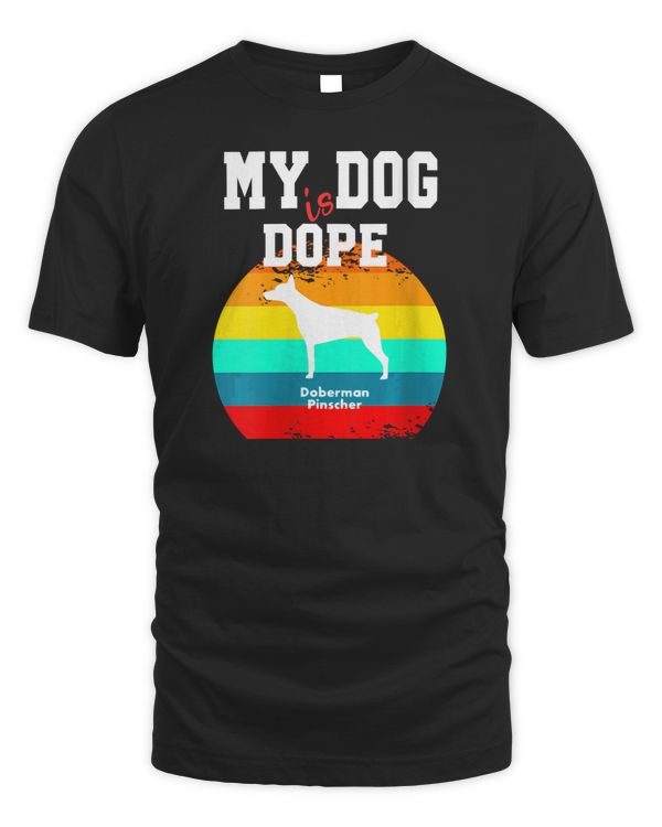 Womens Dope Dog White Silohouette Sunset Doberman Pinscher V-Neck T-Shirt - Men's Standard T-Shirt