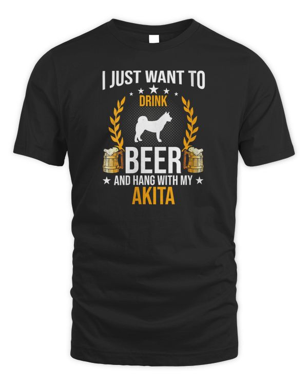 Womens Drink Beer And Hang With My Akita Dog Lover V-Neck T-Shirt - Men's Standard T-Shirt