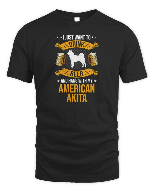 Womens Drink Beer And Hang With My American Akita Dog Lover V-Neck T-Shirt - Men's Standard T-Shirt