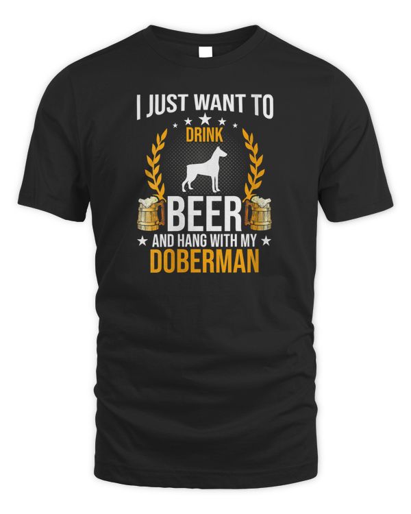 Womens Drink Beer And Hang With My Doberman Dog Lover V-Neck T-Shirt - Men's Standard T-Shirt