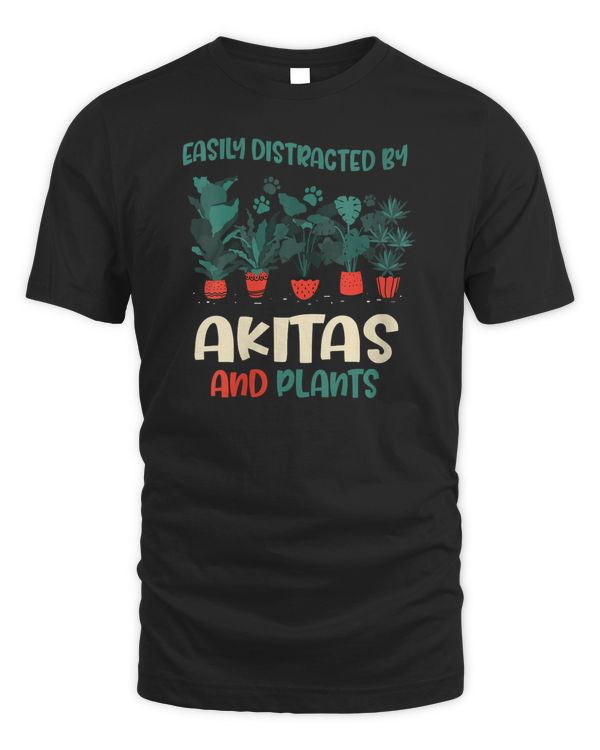 Womens Easily Distracted by Akitas and Plants Akita Inu Dog Lover V-Neck T-Shirt - Men's Standard T-Shirt