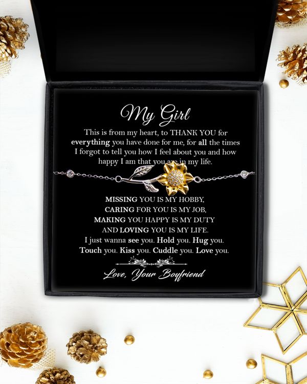 Girlfriend Sunflower Bracelet, Jewelry for Girlfriend, To My Girlfriend Gift, Anniversary Gift for Girlfriend from Boyfriend