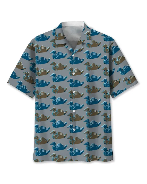 Blue And Brown Isometric Ducks Hawaii Shirt Button Down Customize Shirt