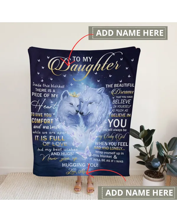 To My Daughter Blanket, Personalized Name Blanket, Wolves Blanket, Mom Blanket