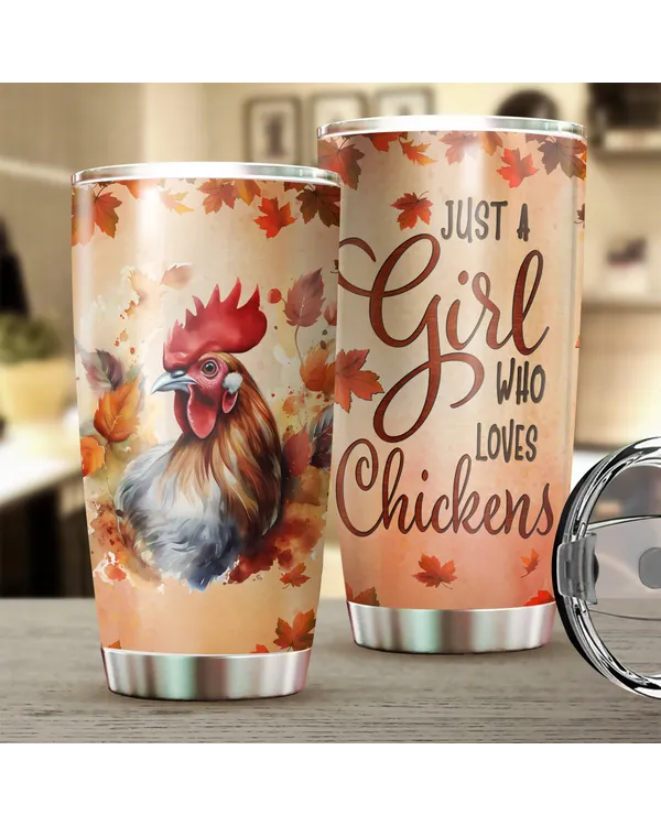 Just A Girl Who Loves Chickens Fall Tumbler Cup With Lid 20oz