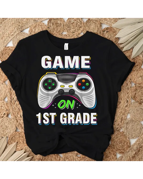 Back To School Game On 1st Grade Funny Gamer Kids Boys Shirt