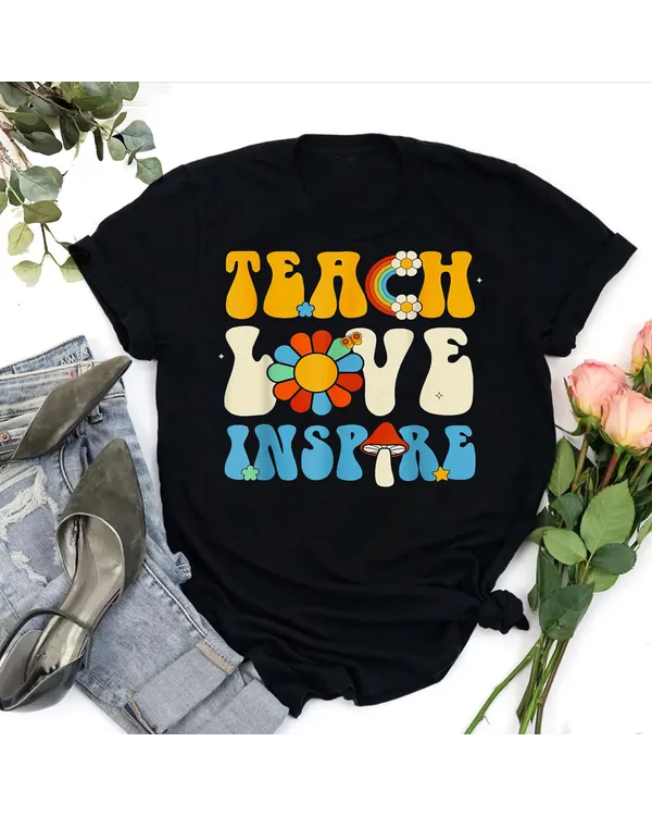 Back To School Teach Love Inspire Retro Teachers Women Shirt