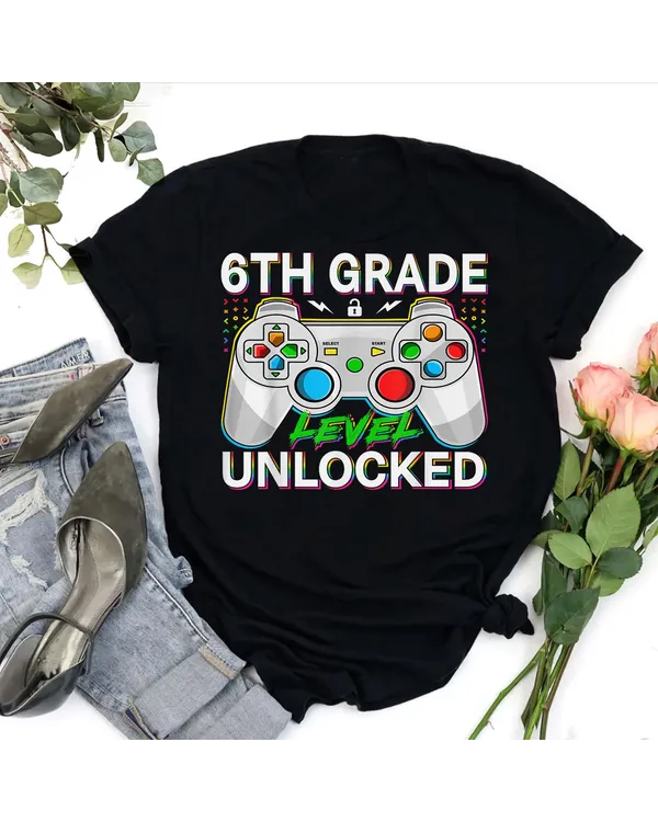 First Day Of 6th Grade Level Unlocked School Gamer Boys Kids Shirt