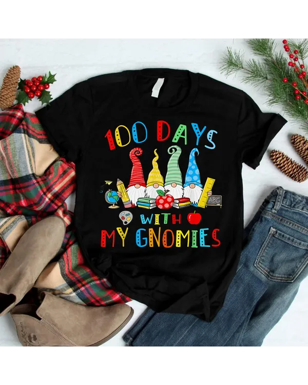 100 Days Of School With My Gnomies Teachers Kids Gnome Gifts Shirt