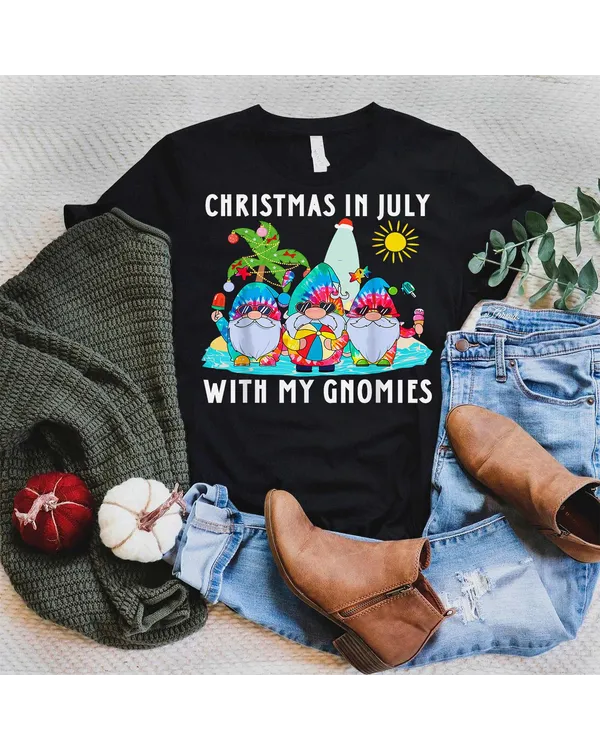 Funny Summer Vacation Gnomies Gnomes For Christmas In July Shirt