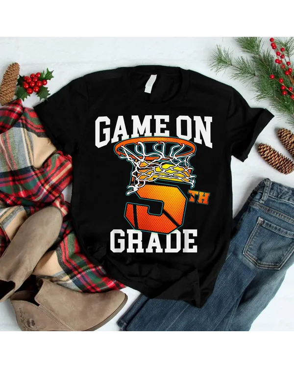 Game On 5th Grade Basketball Back To School Student Boys Shirt