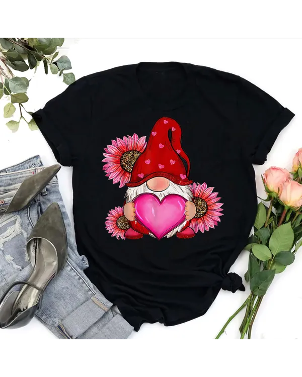 Happy Valentine's Day Gnome with Leopard Sunflower Valentine  (1) Shirt