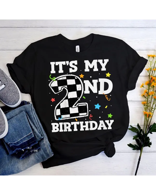 Kids It's My 2nd Birthday Boy 2 Two Racing Car Flag Race Car Tee Shirt