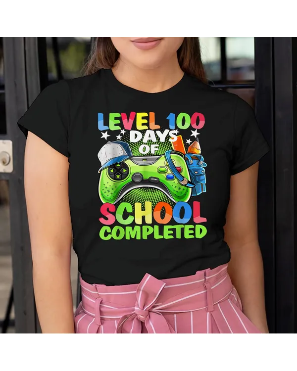 Level 100 Days Of School Completed Video Games Boys Gamer Shirt