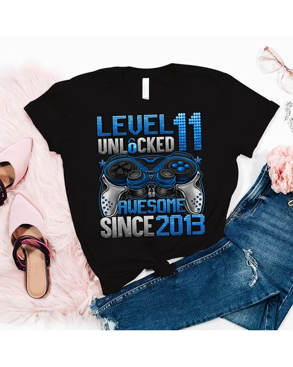 Level 11 Unlocked Awesome Since 2013 11th Birthday Gaming (5) Shirt