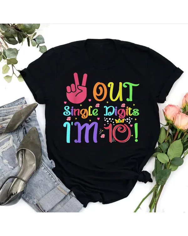 Peace Out Single Digits I'm 10 Year Old 10th Birthday Boys Shirt