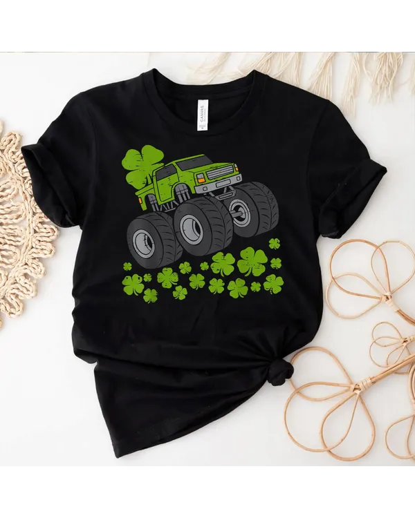 St Patricks Day s For Boys Toddler Lucky Monster Truck Shirt