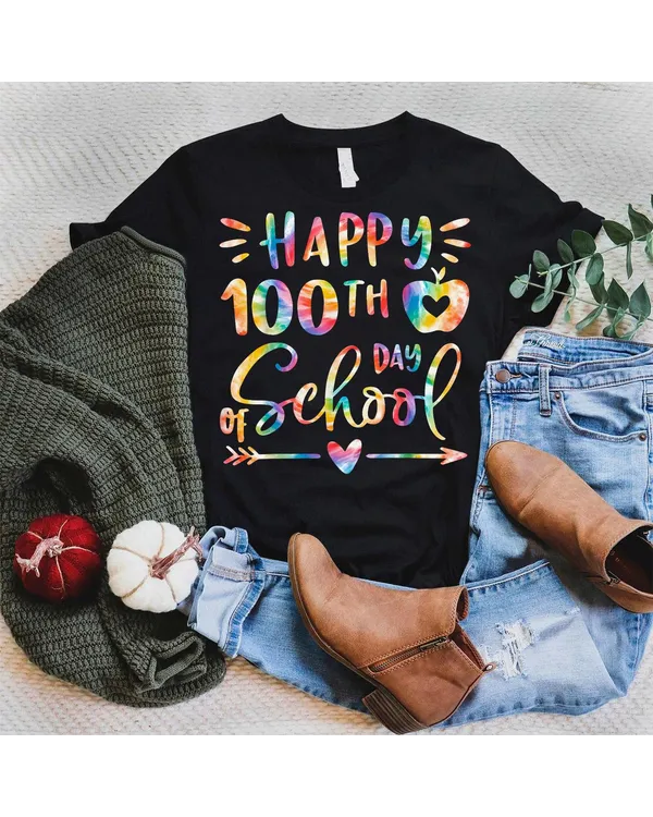 Tie Dye Happy 100th Day Of School Boy Girls Teacher Student Shirt