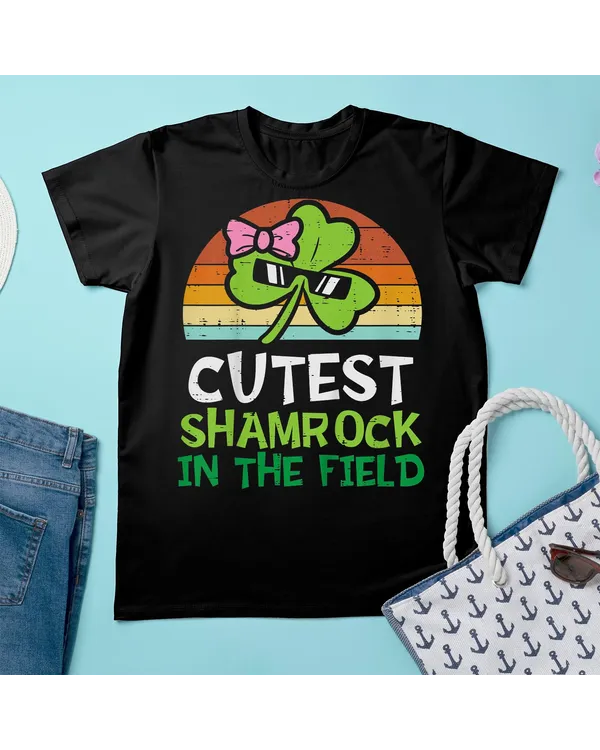 Kids Toddler Girls St Patricks Day Cutest Shamrock In The Field Shirt