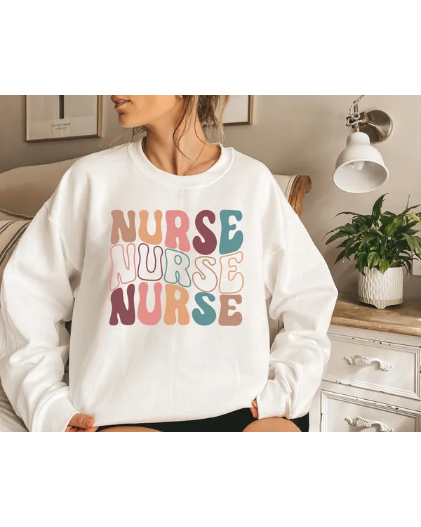 Groovy Blue Nurse Sweatshirt, Retro Nurse Shirts, RN, Unisex Crewneck Sweatshirt, Graduation Gift, Nursing School, Nurses Week Appreciation