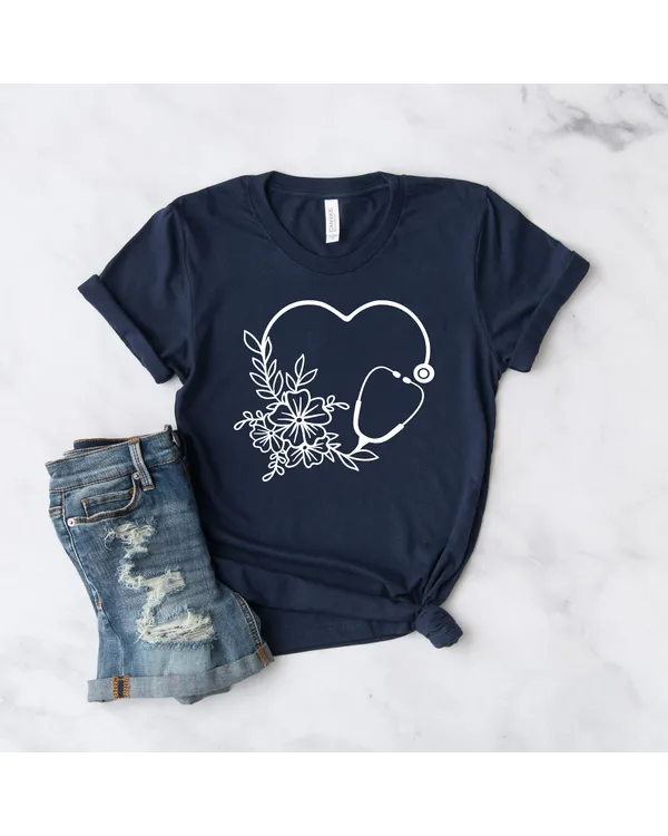 Cute Nurse T-Shirt, Floral Stethoscope T Shirt, Nursing School Gift, Healthcare Gift, Medicine Shirt, Doctor T shirt, Medical Assistant Tees