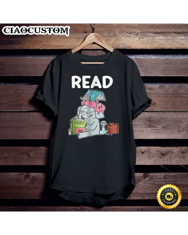 Funny Teacher Library Read Book Club Piggie Elephant Pigeons T-Shirt - Tshirt For Book Lovers