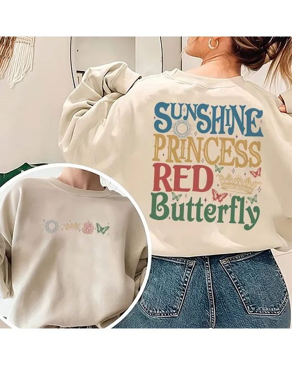 Sunshine, princess, red, butterfly shirt