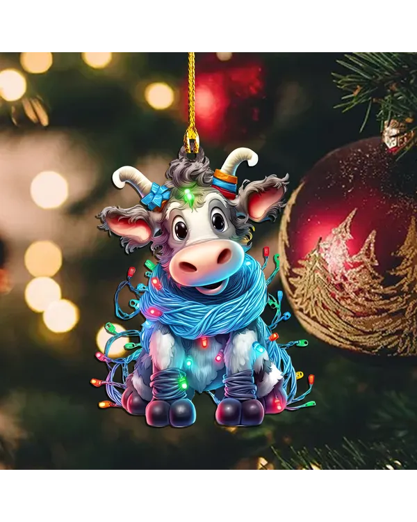 Cow Christmas Arcylic Ornament - Gift For Farm , Ornament Decor