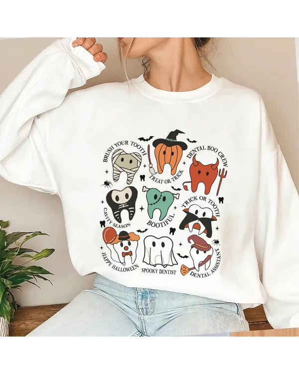 Funny Halloween Dentist Sweatshirt, Halloween Dentist Sweatshirt, Dental Assistance Shirt Gift, Spooky Dentist, Cute Halloween Tooth Shirt