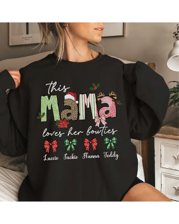 Coquette Mama Sweatshirt, Mama Christmas Sweatshirt, Coquette Bows Shirt, Pink Lover Gift, Coquette Styles, Custom Kids Name Shirt
