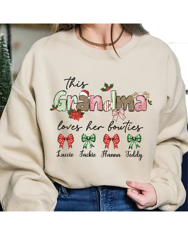 Coquette Grandma Sweatshirt, Grandma Christmas Sweatshirt, Coquette Bows Shirt, Pink Lover Gift, Coquette Styles, Custom Kids Name Shirt