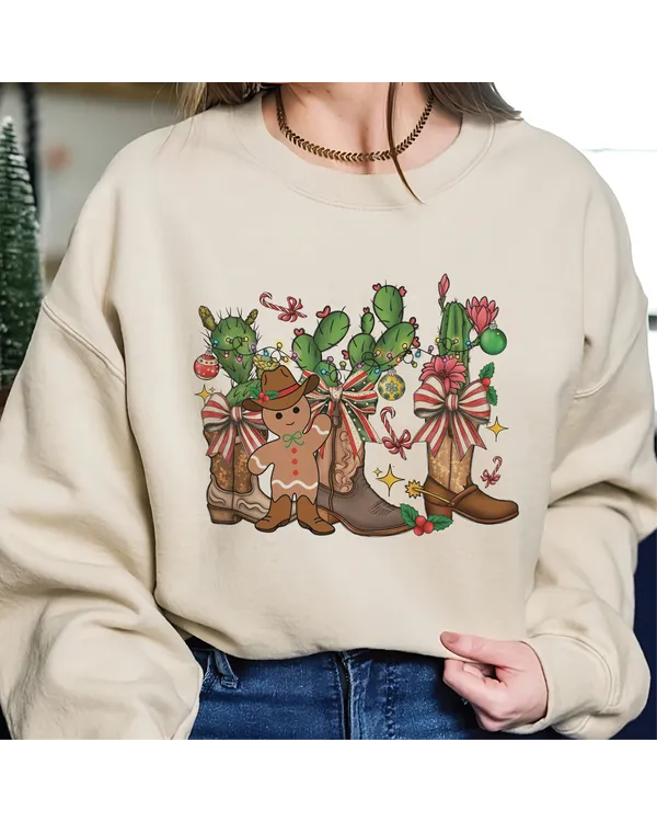 Western Christmas Sweatshirt, Howdy Christmas Shirt, Cowgirl Christmas Shirt, Retro Christmas Gift, Gingerbread Shirt, Coquette Christmas