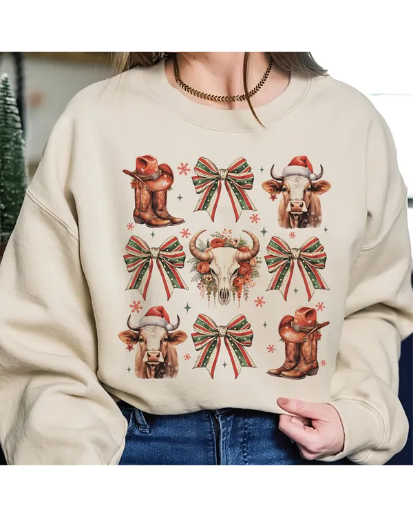 Western Christmas Sweatshirt, Heifer Cow Christmas Shirt, Cowgirl Christmas Shirt, Retro Christmas Gift, Coquette Christmas, Cow Shirt