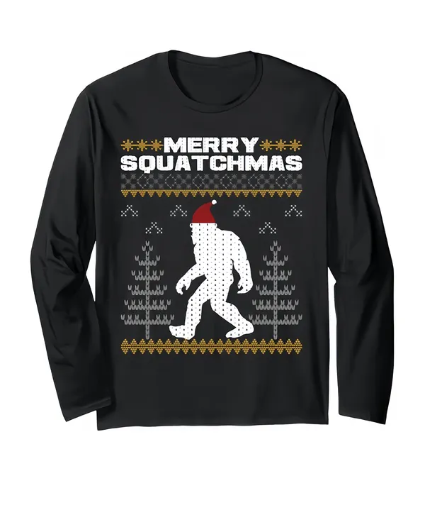 Merry Squatchmas Bigfoot Ugly Christmas Sweater Long Sleeve Long Sleeve T-Shirt