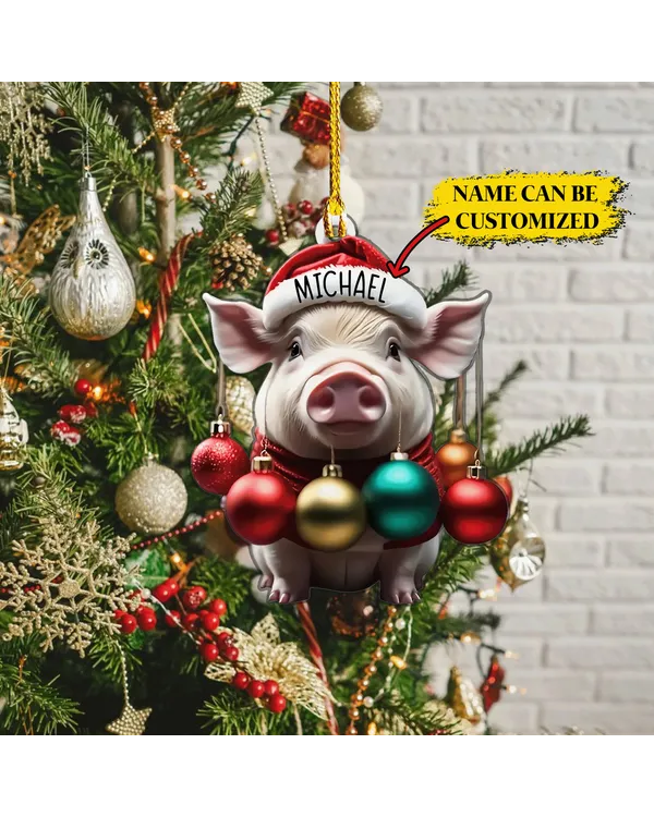 Personalized Christmas Pig Arcylic Ornament - Gift For Farm , Ornament Decor