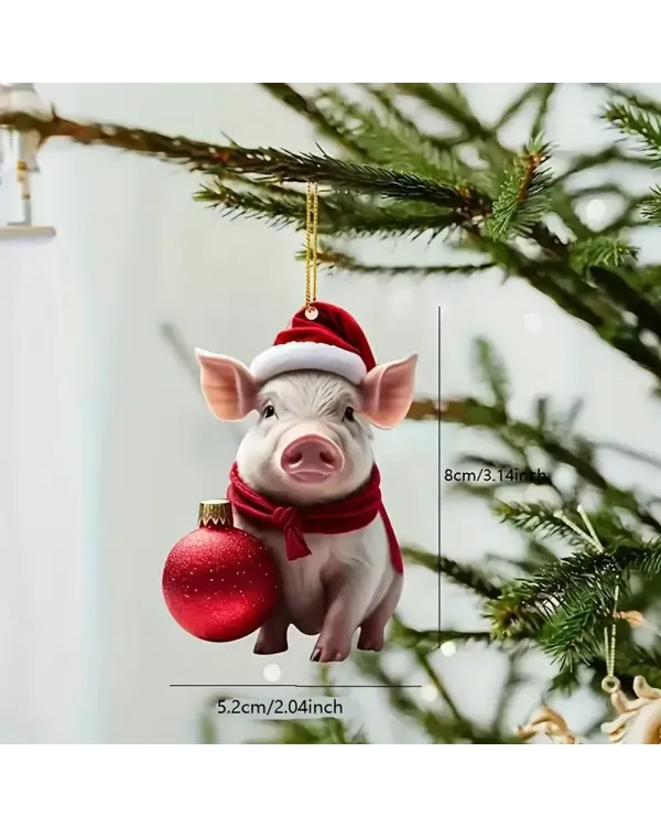 Christmas Pig Colorful Arcylic Ornament - Gift For Farm , Ornament Decor