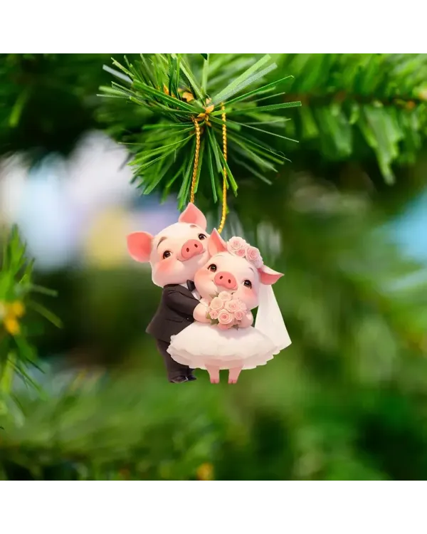 Couple Pig Wedding Arcylic Ornament - Gift For Farm , Ornament Decor