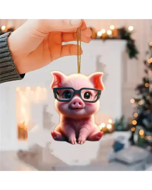 Pig With Glasses Hanging Ornament - Holiday Gift And Christmas Tree Ornament, Birthday Gift