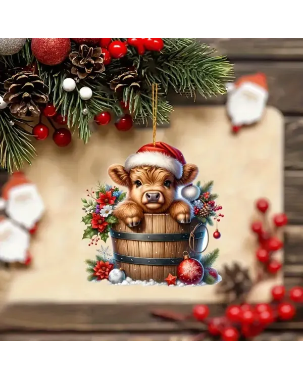 Charming Christmas Highland Cow Acrylic Ornament - Gift For Farm , Ornament Decor , Birthday Gift