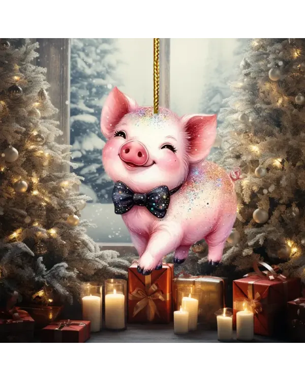 Festive Pig Arcylic Ornament - Gift For Farm , Ornament Decor