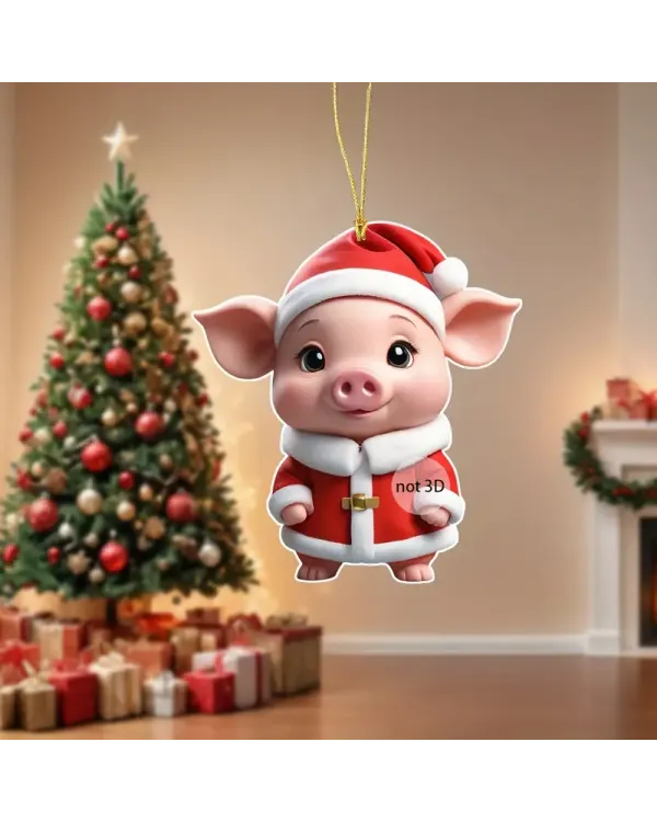 Adorable Piglet with Christmas Hat Acrylic Ornament - Gift For Farm , Ornament Decor