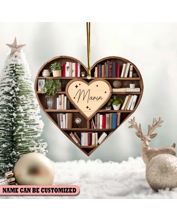 Personalized Heart-Shaped Books Ornament - Christmas Decor , Gift For Book Lovers