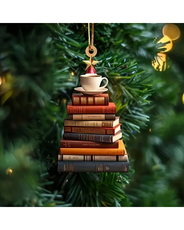 Festive Book Lover Christmas Tree Ornament- Gift For Christmas , Ornament Decor