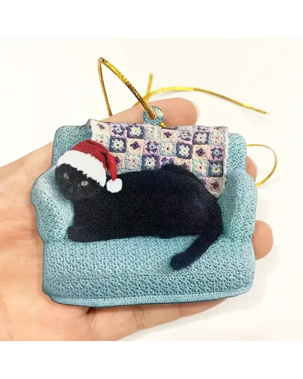 Black Cat On Sofa Arcylic Ornament - Gift For Christmas , Ornament Decor