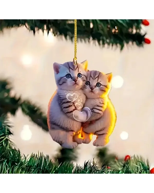 Adorable Couple Cat Arcylic Ornament - Gift For Christmas , Ornament Decor