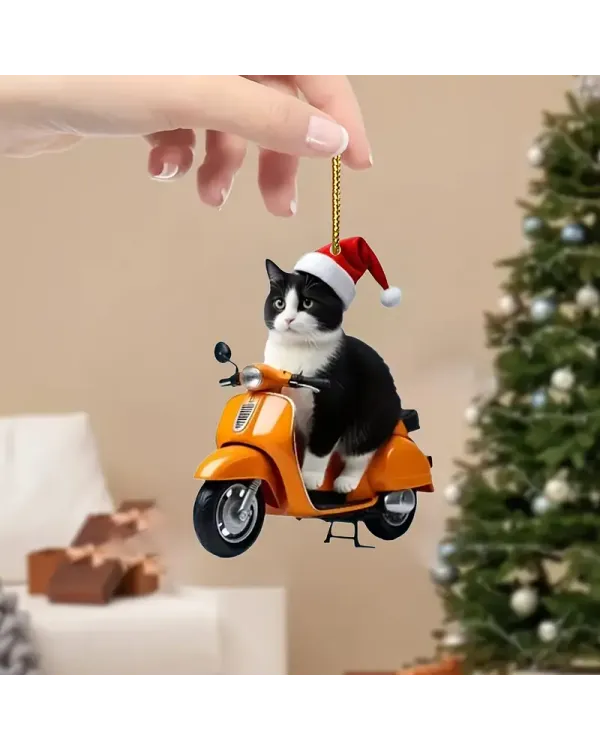 Chic Motorcycle Cat Arcylic Ornament - Gift For Christmas , Ornament Decor