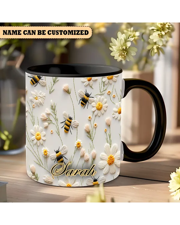 Beautiful Floral & Bee Personalized Accent Mug