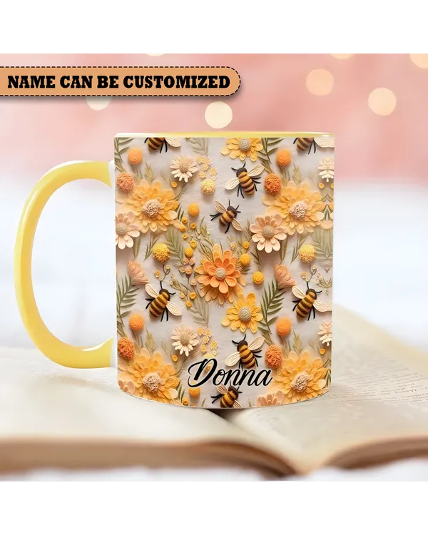 Personalized Beautiful Floral & Bee   Accent Mug