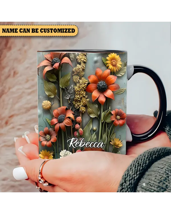 Personalized Flowers Accent Mug - Nature Gift , Flower Lover